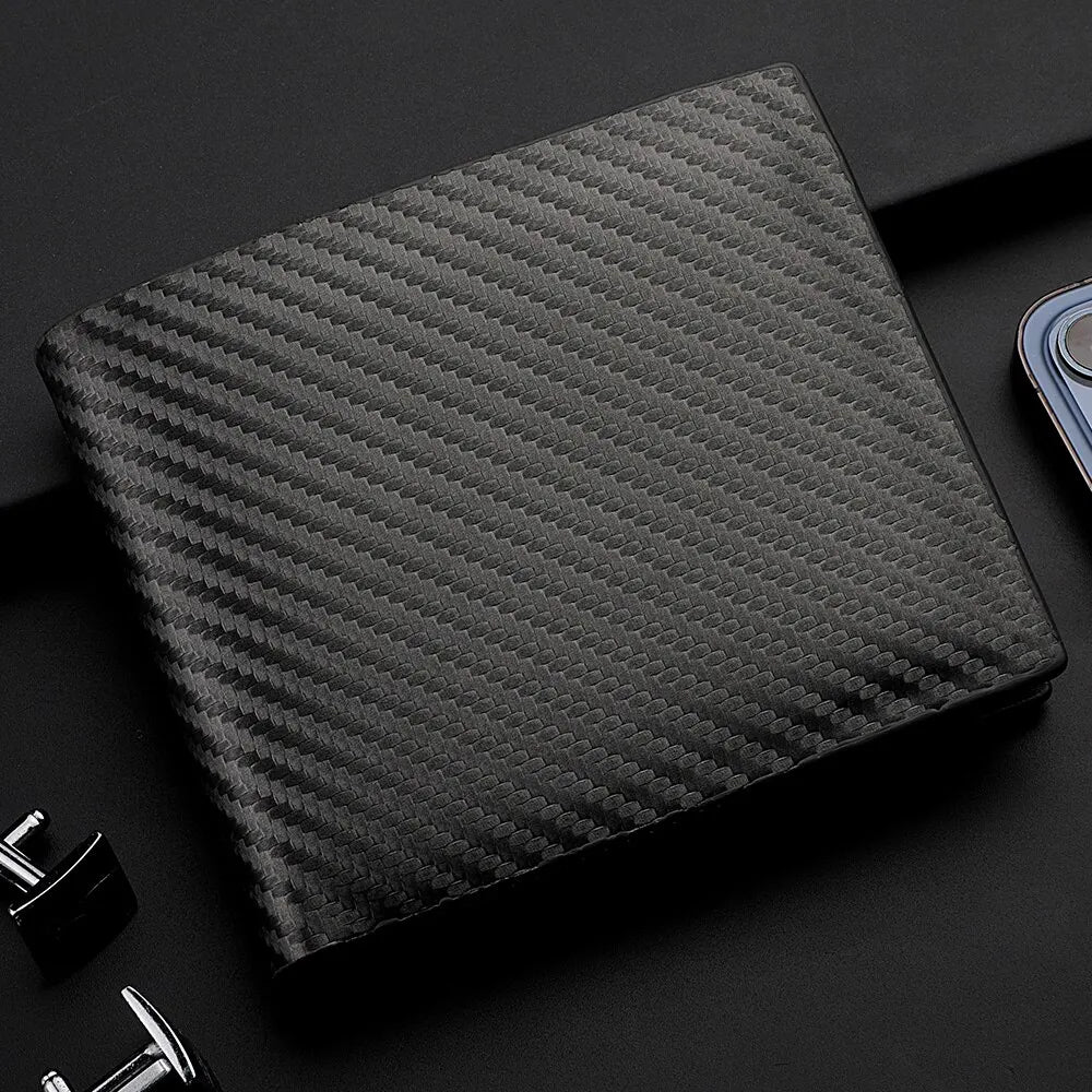 New Carbon Fiber Short Wallet Men's Card Bag Integrated Zipper Change Bag Holder - Smarsty