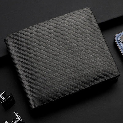 New Carbon Fiber Short Wallet Men's Card Bag Integrated Zipper Change Bag Holder - Smarsty