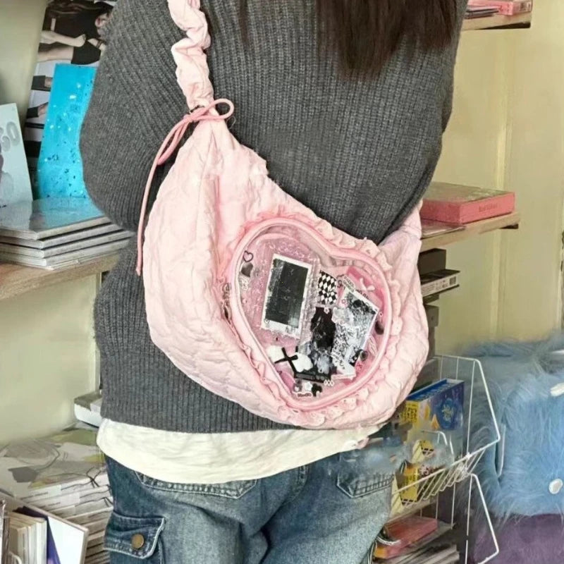 Pink Cute Womens Drawstring Shoulder Bag Lolita Style - Smarsty