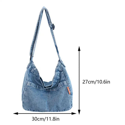 Vintage Denim Shoulder Bag Large Capacity Satchel For Women - Smarsty