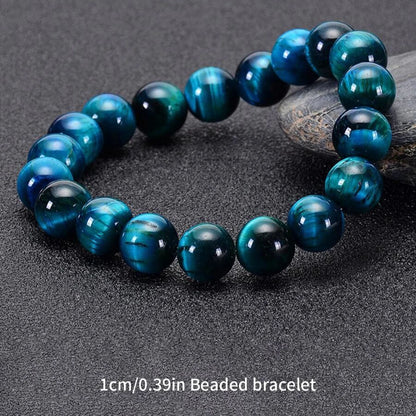 1Pc 6/8/10mm Minimalist Blue Tiger Eye Stone Beaded Bracelet Natural Stone Round Beads Bracelet For Daily Decoration - Smarsty