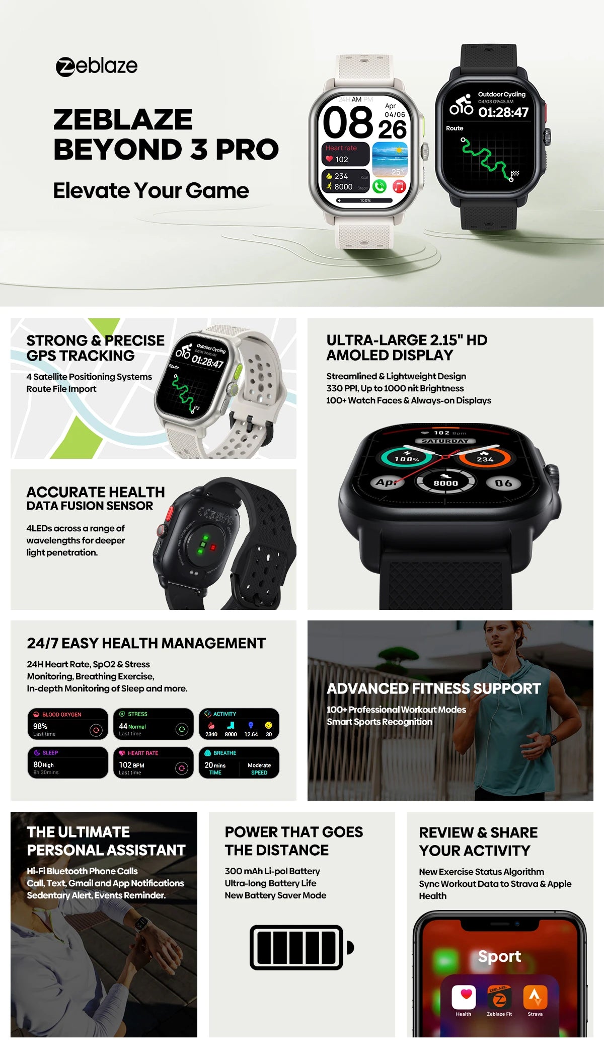 Zeblaze Beyond 3 Pro GPS Smart Watch with AMOLED Display - Smarsty