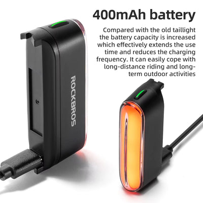 ROCKBROS Bicycle Light Magnetic Smart Tail Light Type-C Charge 7 modes 400mAh LED Lamp Beads Intelligent Brake Sensor Function - Smarsty
