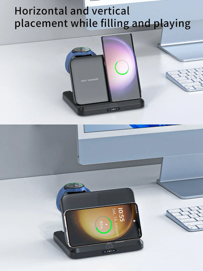 3 In 1 Wireless Charger Stand With Fast Charging Dock - Smarsty
