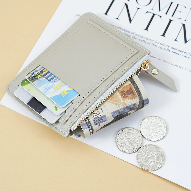 Women Simple Wallet Female PU Leather Purse Mini Zipper Solid Multi-Card Holder Coin Short Wallets Slim Small Wallet Zipper Hasp