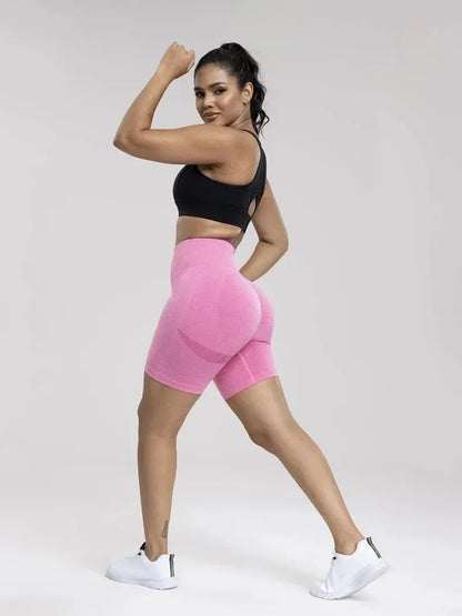 Seamless Sports Women Shorts Muliticolor Yoga Shorts Stretchy High Waist Running Cycling Leggings Hip Liftting Solid Gym Shorts - Smarsty