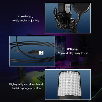 USB Microphone with RGB Lighting for Gaming and Podcasting - Smarsty