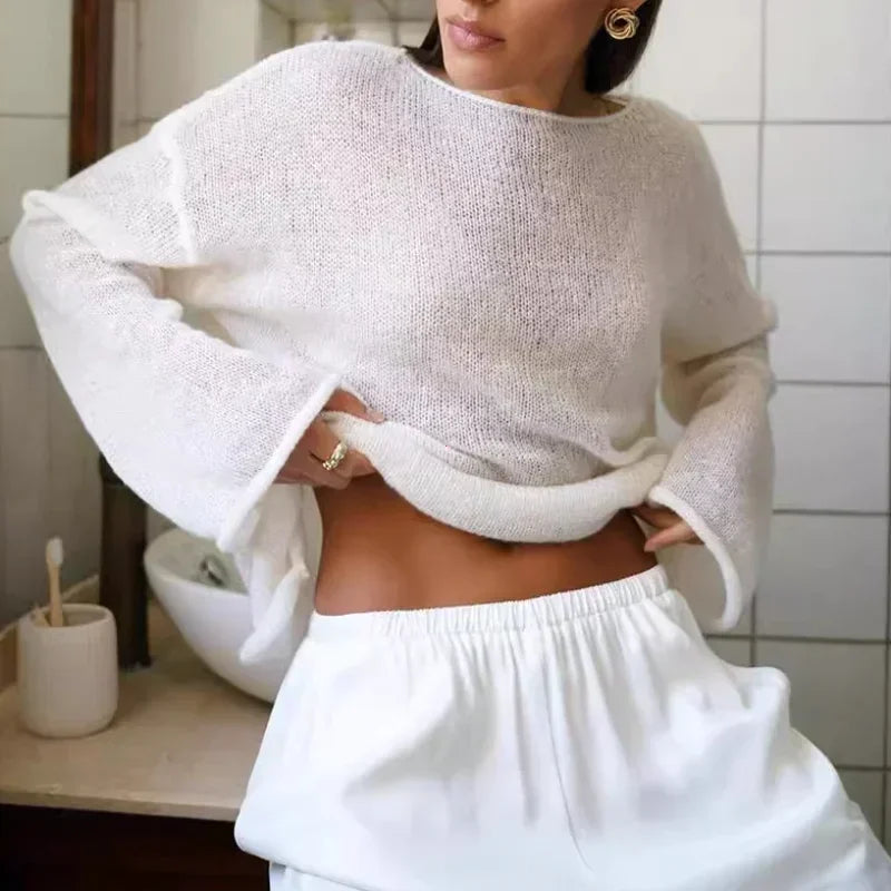 Elegant Sweater Women 2024 Summer Autumn Casual Fashion Loose Women Pullovers Chic Pink White Jumper Sueter Mujer - Smarsty