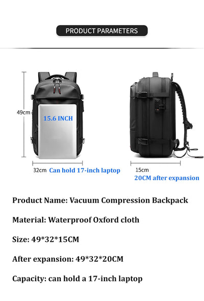 Men Travel Backpack vacuum compression 17 inch Laptop Backpack Business Large Capacity school Backpack Expanded Hiking backpack - Smarsty