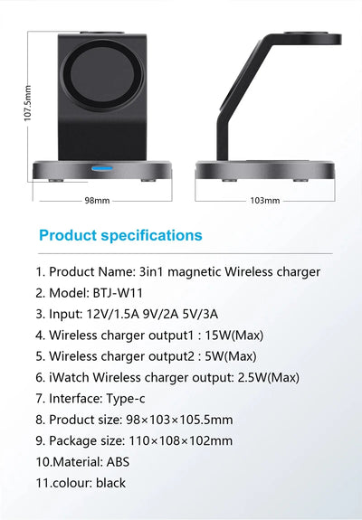 Three In One Magnetic Wireless Charger Stand For iPhone - Smarsty