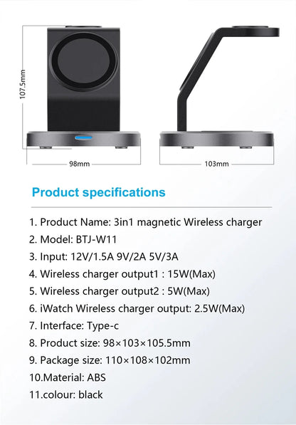 Three In One Magnetic Wireless Charger Stand For iPhone - Smarsty