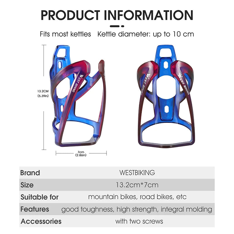 WEST BIKING Bicycle Water Bottle Cage Colorful Gradient Cycling Bottle Holder Ultralight MTB Road Bike Water Bottle Bracket - Smarsty