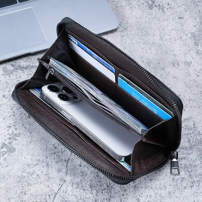 New men's long zipper wallet large capacity multi-card business canvas clutch wallet. - Smarsty