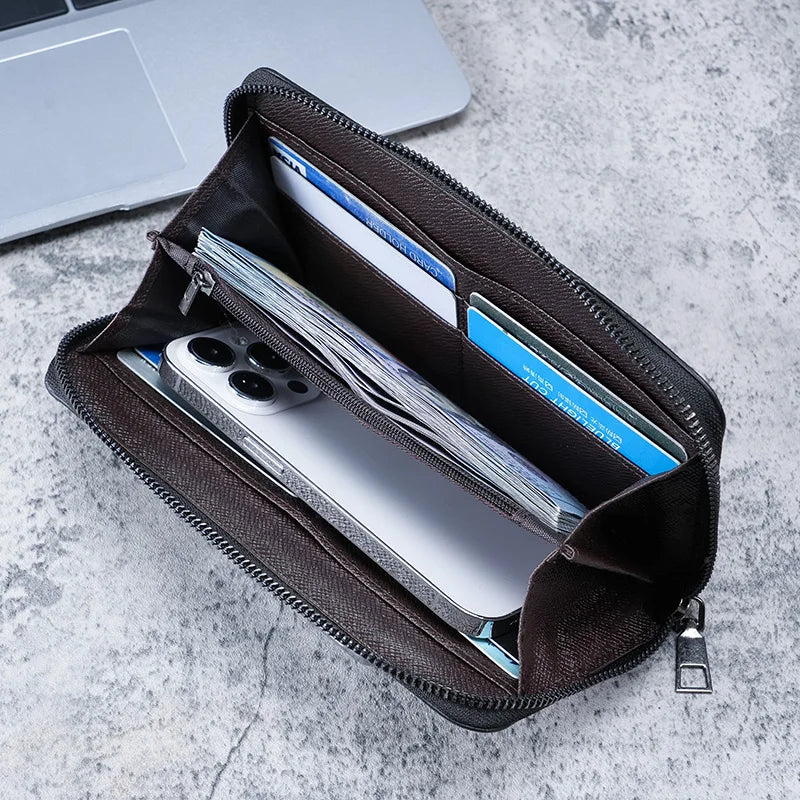 New men's long zipper wallet large capacity multi-card business canvas clutch wallet. - Smarsty