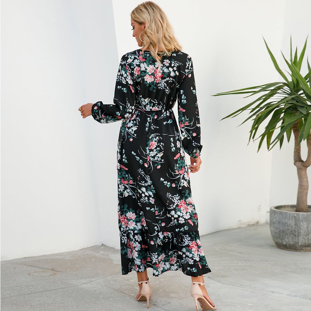 2023 Sping Summer Bohemian Women Maxi Dress Casual Long Sleeve High Waist Beach Woman Chiffon Dresses Floral Vestidoes Mujer New - Smarsty
