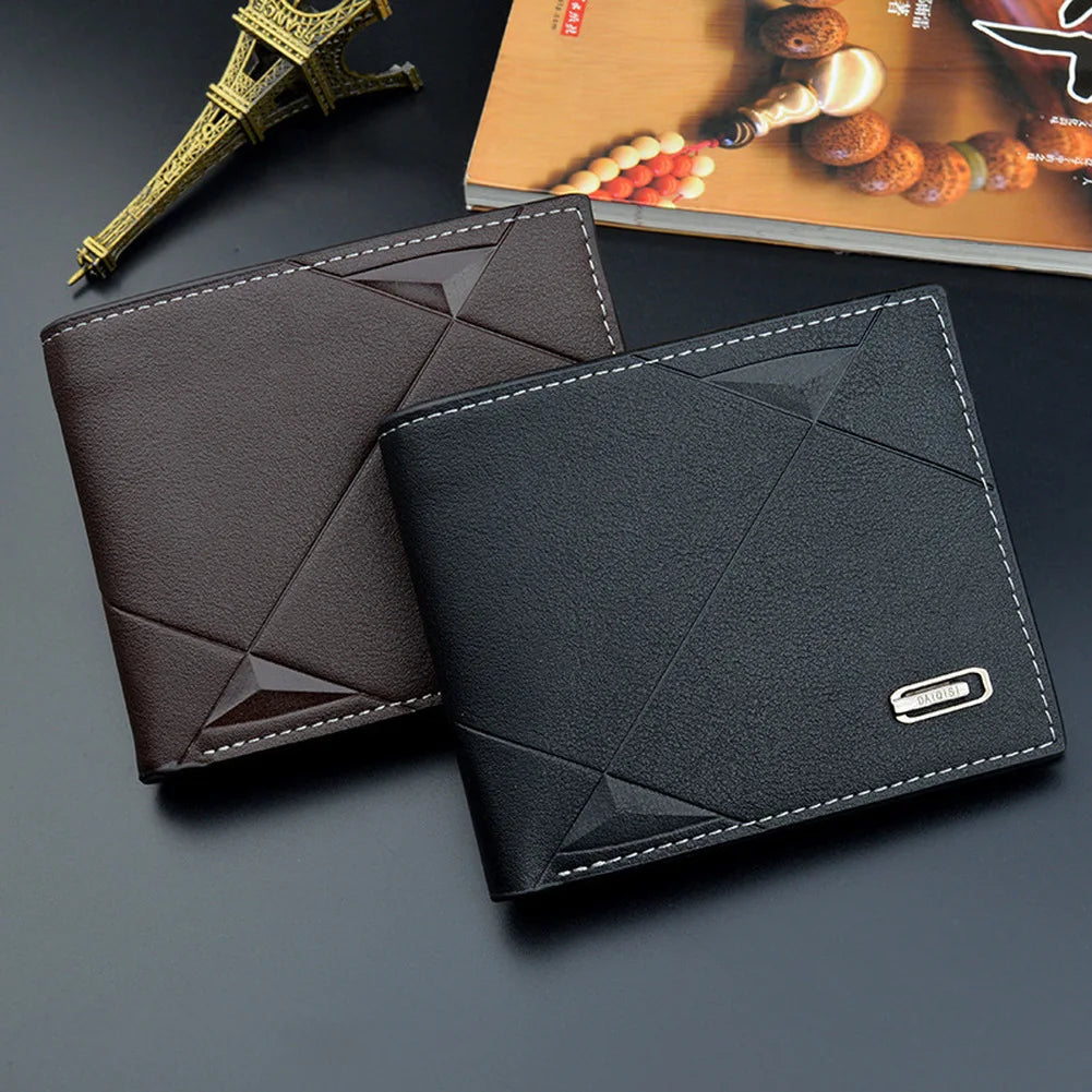 Men Short Bifold Faux Leather Masculina Billetera Credit ID Card Holder Wallet Billfold Purse Clutch Solid Hombre Business Slim - Smarsty