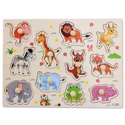 Baby Toys Montessori Wooden Puzzles Children Toys Hand Grab Board Animals Cognition Educational Learning Toys For Kids 1-3 Years by Smarsty