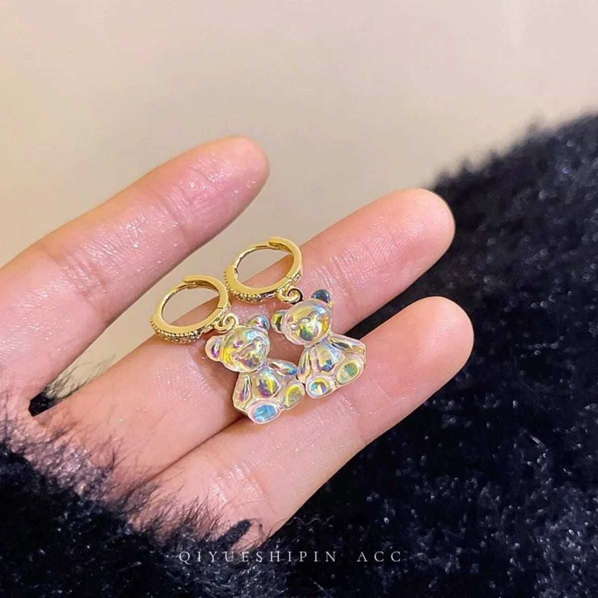 Cute Bear Drop Earrings for Women with Shiny Zircon Finish - Smarsty
