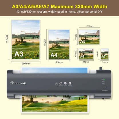 BONSAII 13" Laminator for A3, Never Jam, Smart Temp, Long-Lasting Preservation, Ideal for Home/Office/Classroom