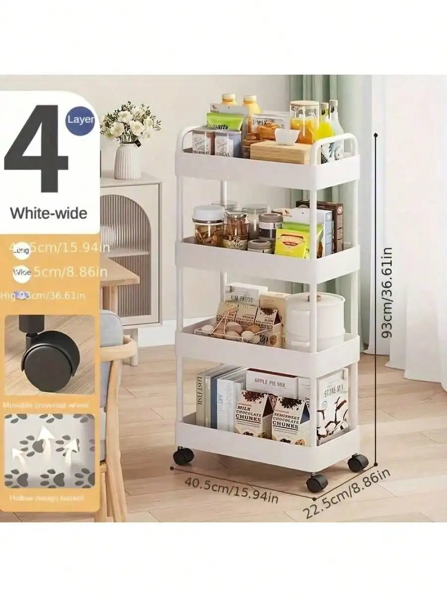 3-Tier Durable Rolling Storage Cart with Wheels for Kitchen Bathroom Bedroom