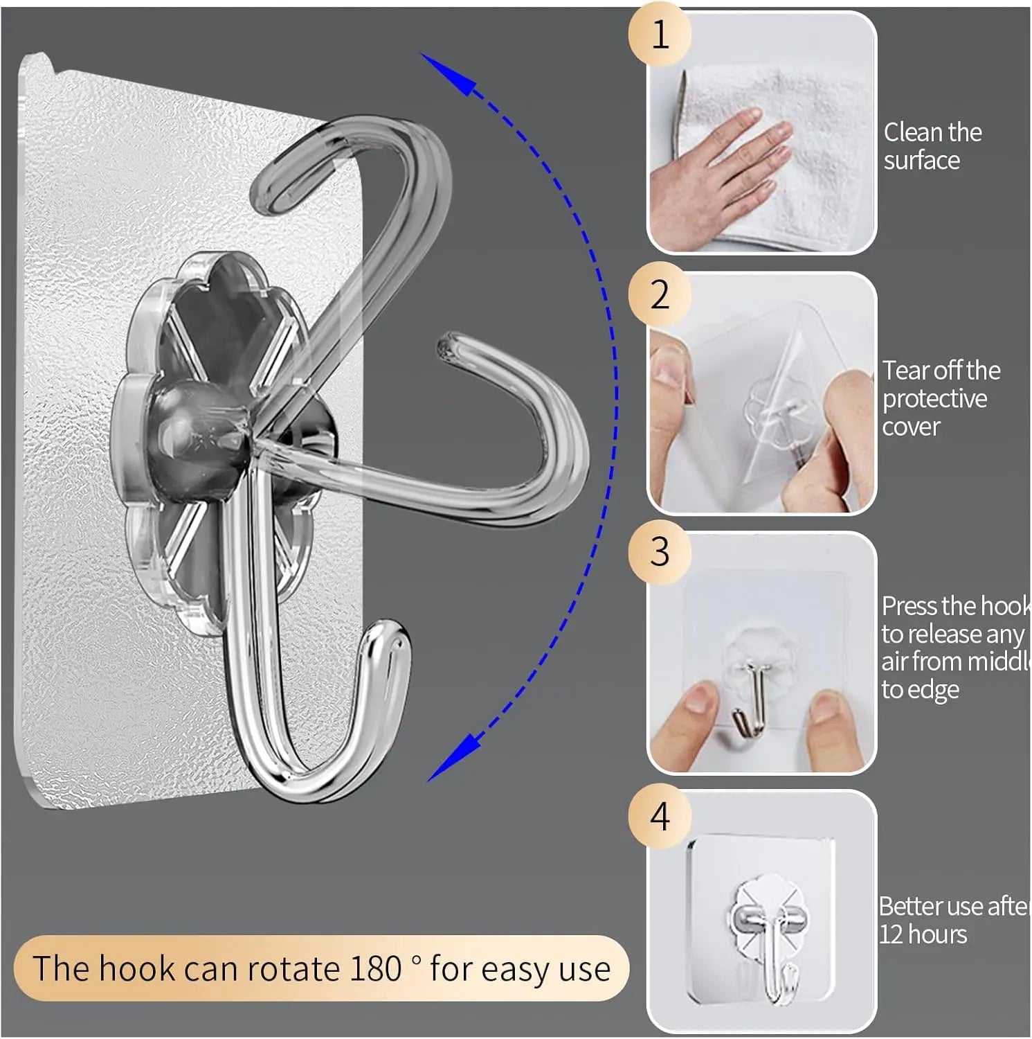Transparent Self Adhesive Hooks for Easy Storage - Smarsty