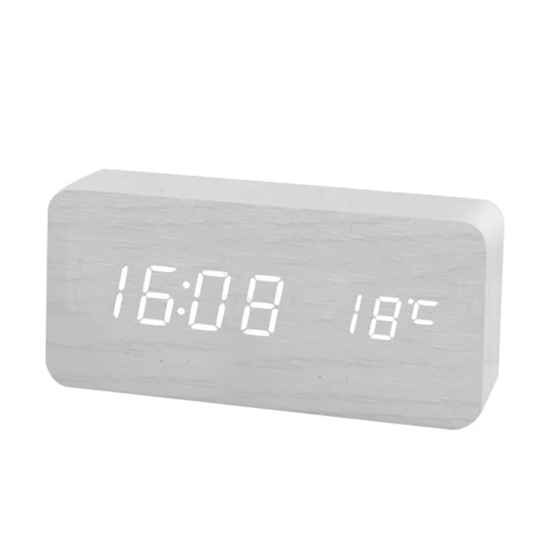 Wooden Digital Alarm Clock with Temperature Display - Smarsty