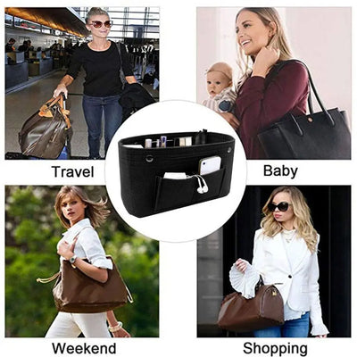 Women's Organizer Handbag Felt Travel Bag Insert Liner Purse Organiser Pouch - Smarsty