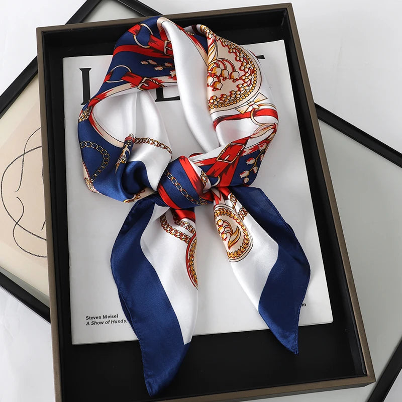 Luxury Silk Skinny Scarf with Cat Print for Women - Smarsty