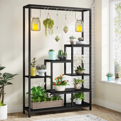 Tribesigns 5 Tiers Tall Indoor Plant Stand 70.9 inches Large Metal Plant Shelf with 10 PC S Hanging Hooks for Garden - Smarsty