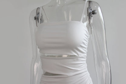 Women Sexy Spaghetti Strap Bodycon Mini Dress White Backless Party Evening Outfit Nightclub Vestidos - Smarsty