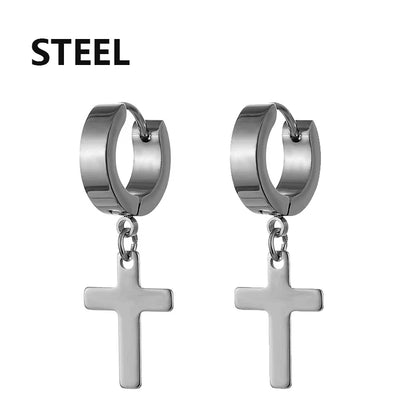 Stainless Steel Cross Dangle Earrings for Men and Women - Smarsty