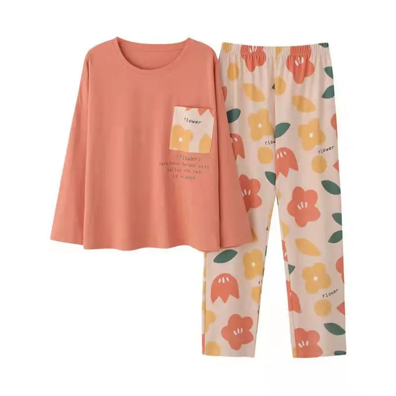 Spring and Autumn New Ladies Pajamas Homewear Set of Long-Sleeved Autumn and Winter Homewear Women Plus Size Pajamas Set - Smarsty
