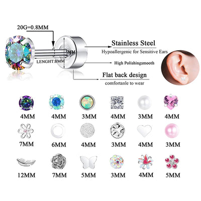 Stainless Steel Heart Moon Ear Studs Screw Back Cartilage - Smarsty