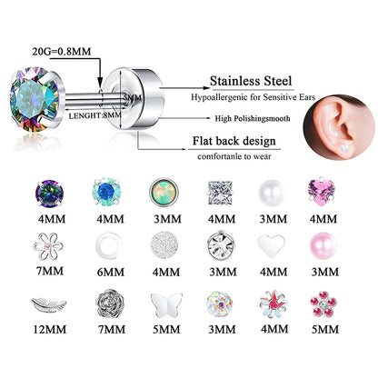Stainless Steel Heart Moon Ear Studs Screw Back Cartilage - Smarsty