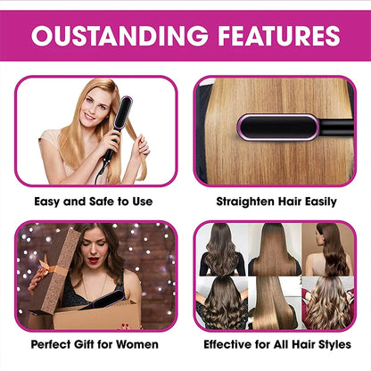 Electric Hair Straightener Brush Fast Heating Ceramic Design - Smarsty
