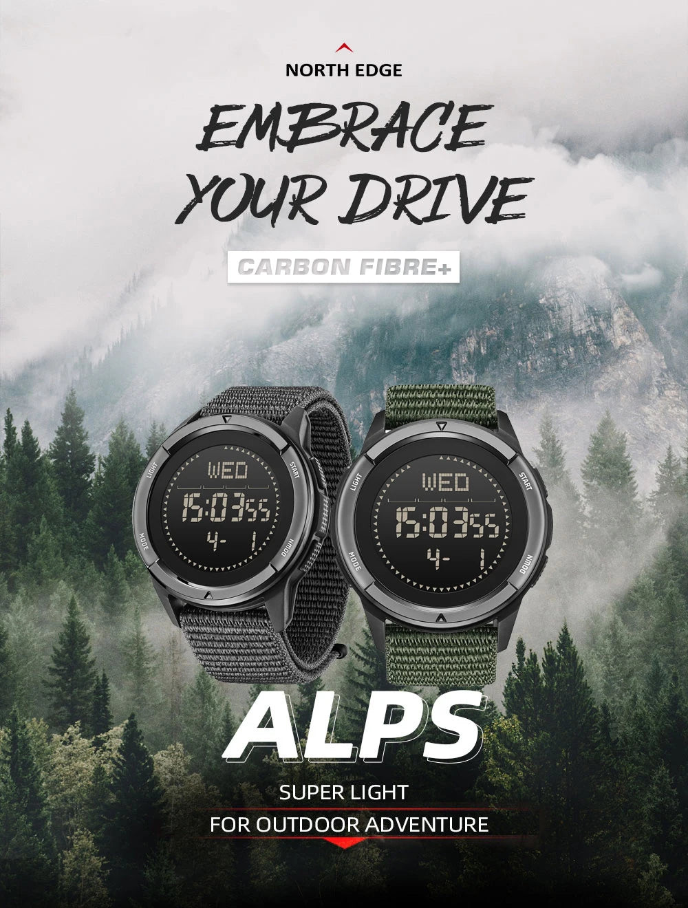 North Edge Alps Men's Waterproof Digital Sports Watch - Smarsty