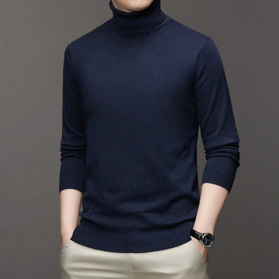 Autumn Mens High Quality Knitted Turtleneck Sweater Slim Fit Long Sleeve Anti-pilling Pullover Solid Color Trend Men Streetwea - Smarsty