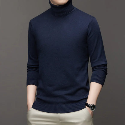 Autumn Mens High Quality Knitted Turtleneck Sweater Slim Fit Long Sleeve Anti-pilling Pullover Solid Color Trend Men Streetwea - Smarsty