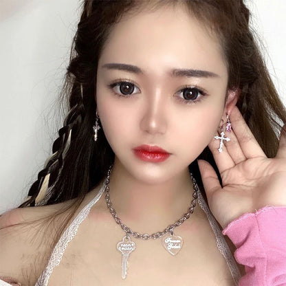 Rhinestone Cross Charm Drop Earrings for Women Fashion Style - Smarsty