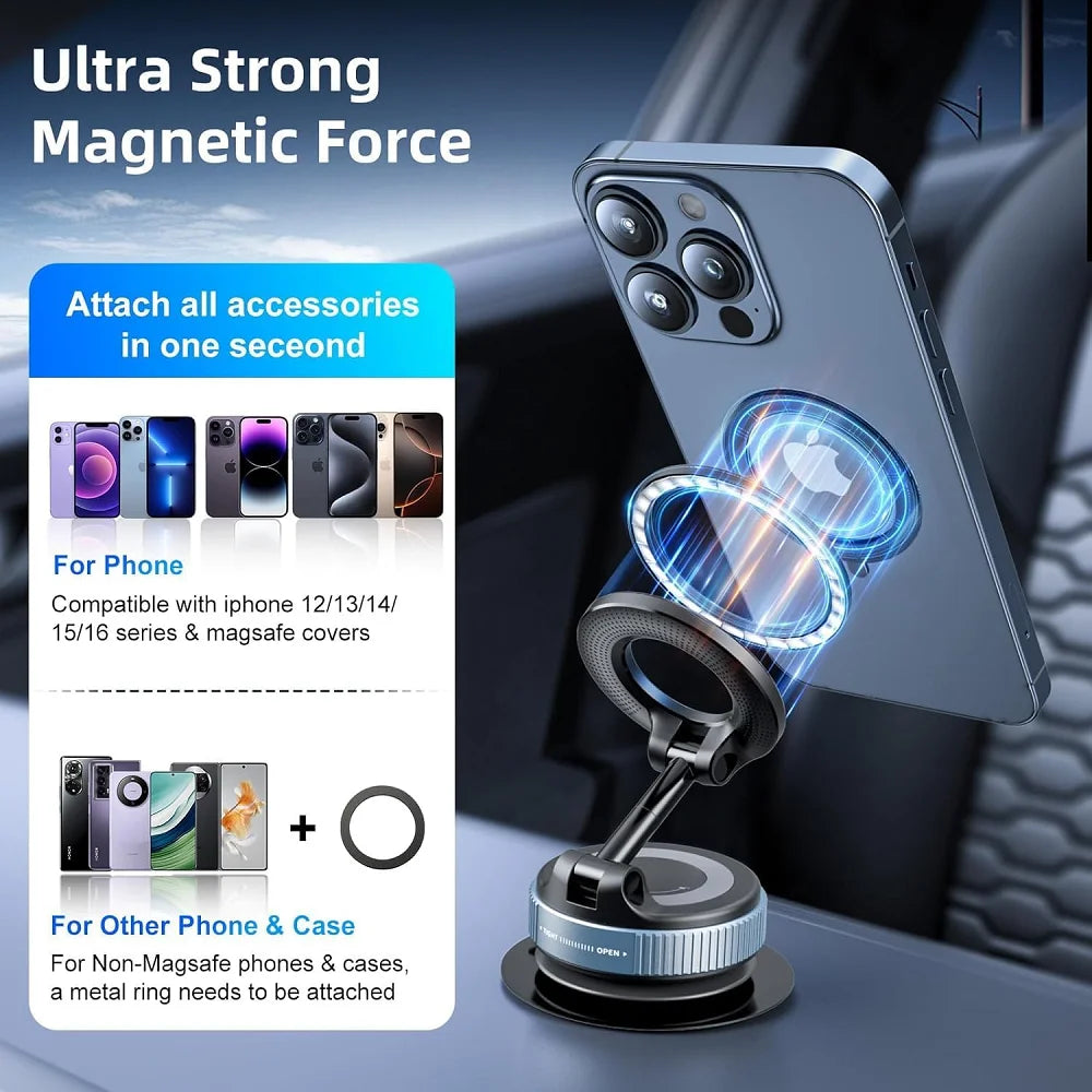 Magnetic Vacuum Car Mount Phone Holder Vacuum Suction Cup Car Phone Stand Universal GPS Navigation Stand for Car Smooth Surfaces
