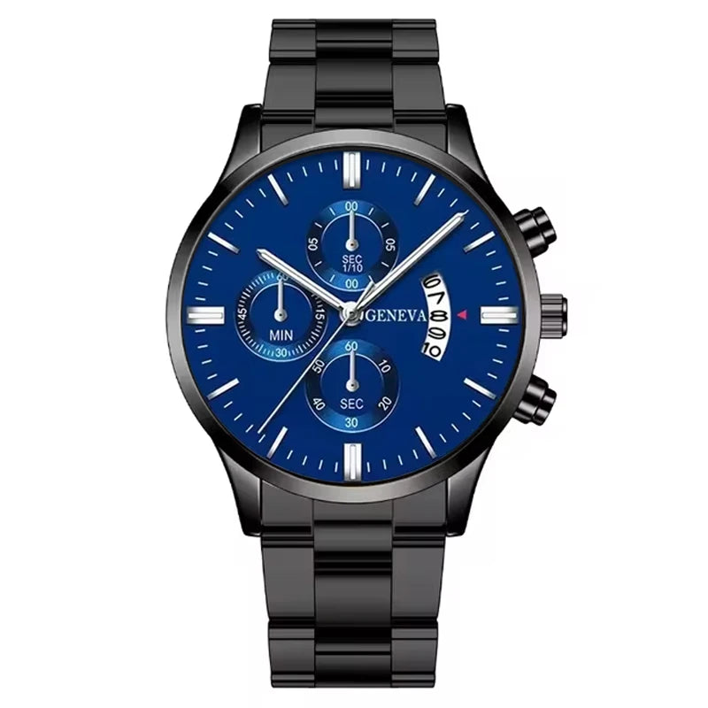 Luxury Black Stainless Steel Men's Watch with Calendar Feature - Smarsty