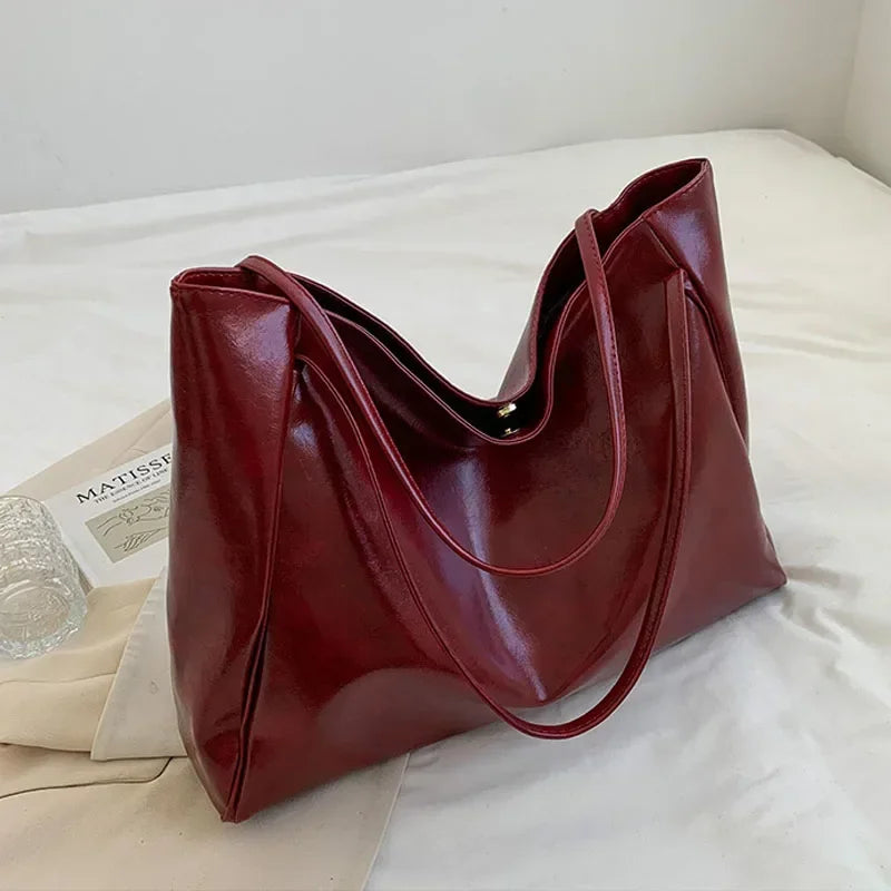 Women PU Leather Tote Bag Large Capacity Shoulder Crossbody - Smarsty