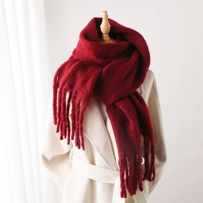 Winter Scarf for Women Cashmere Warm Solid Pashmina Blanket Wraps Female Thick Soft Bufanda Big Tassel Shawl Long Poncho Echarpe - Smarsty