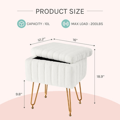 JHK Faux Fur Living Room Hidden Storage Stools & Ottomans Padded Makeup with 4 Metal Legs Anti-Slip Adjustable Feet for Home