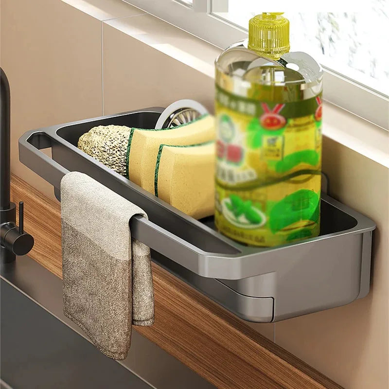 Kitchen Shelf Sponge Holder Sink Organizer Drain Rack Self-draining Dishcloth Faucet Storage Soap Drainer Kitchen Accessories