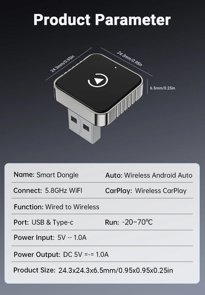New Super Mini Carplay AI Box Wired to Wireless CarPlay/Android Auto 2in1 Box 5GHz WiFi5 for 99% Original Wired CarPlay/Auto Car - Smarsty