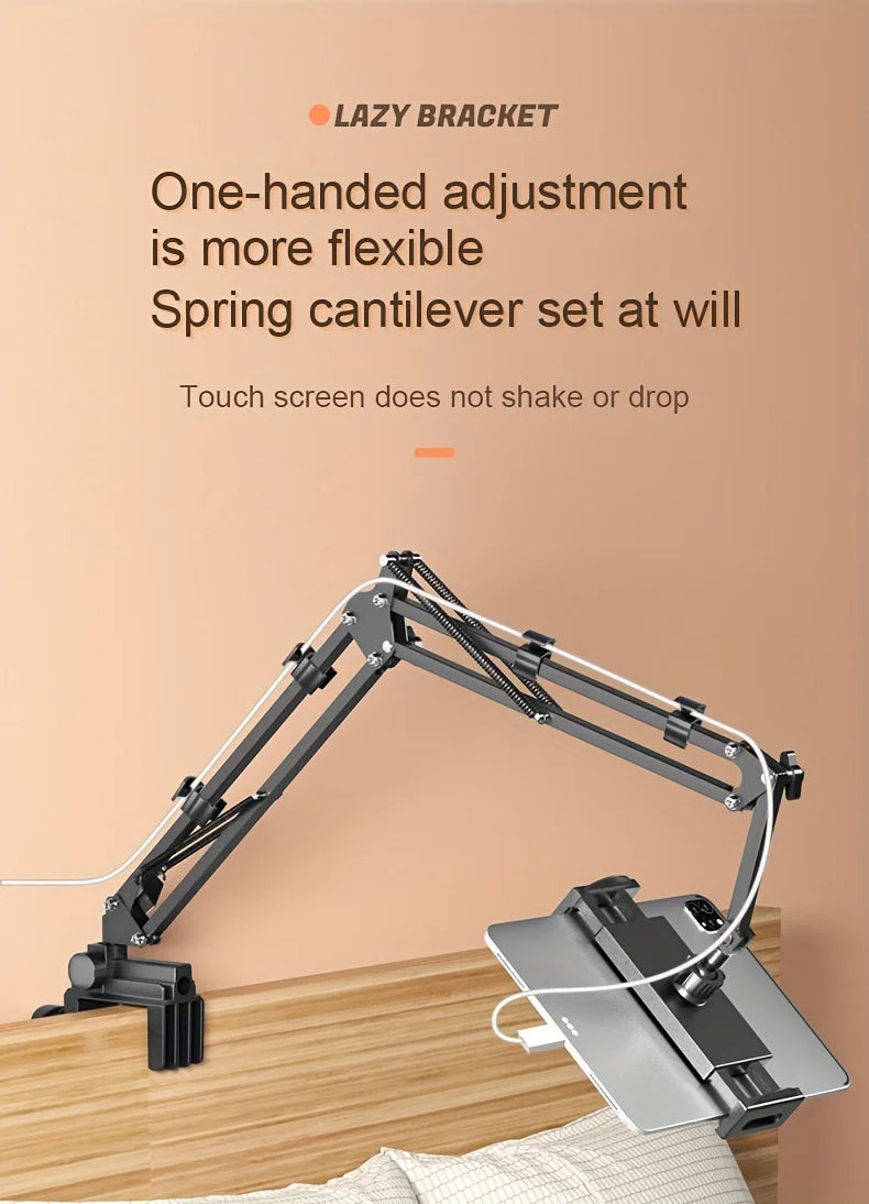 Adjustable Bed Tablet Holder Rotatable Long Arm Metal Desktop Tablet Bracket Mounts Clamp for 4.7-13" for iPad Mini Air Pro