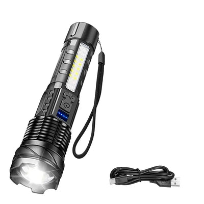Portable Rechargeable LED Flashlight with Pen Clip Zoomable Waterproof Torch with Side Light Outdoor Camping Emergency Lantern - Smarsty