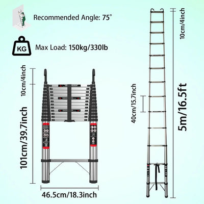 DayPlus Telescoping Ladder Stainless Steel Folding Ladder Portable Extendable Loft Ladder Capacity Max Load 150kg/330lb,EN131 - Smarsty