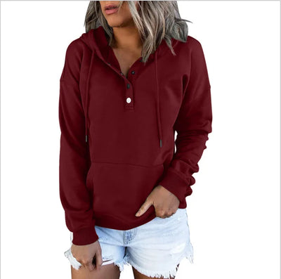 European and N Women's Long-sleeved Loose Casual Hooded Drawstring Pocket Hoodie - Smarsty